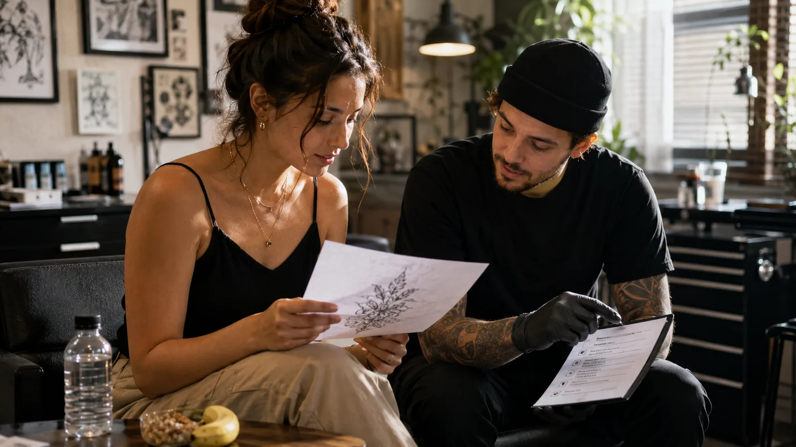 Client learning how to prepare for a tattoo appointment