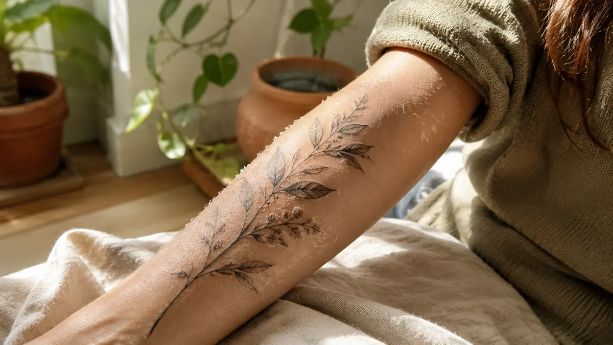 Normal tattoo peeling during the healing process