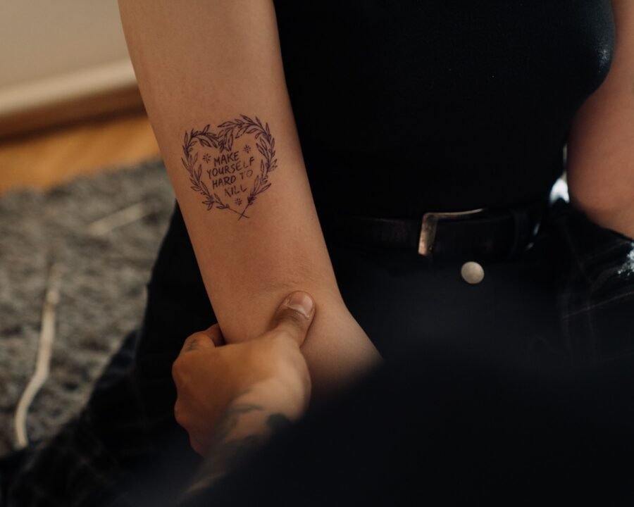 Close-up of a healing arm tattoo