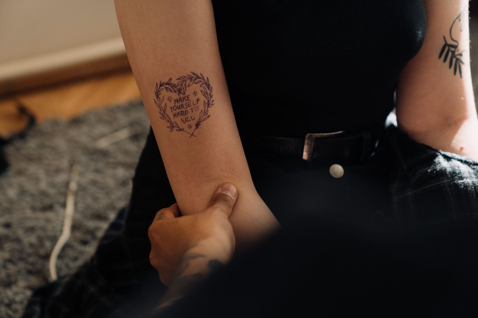 Close-up of a healing arm tattoo